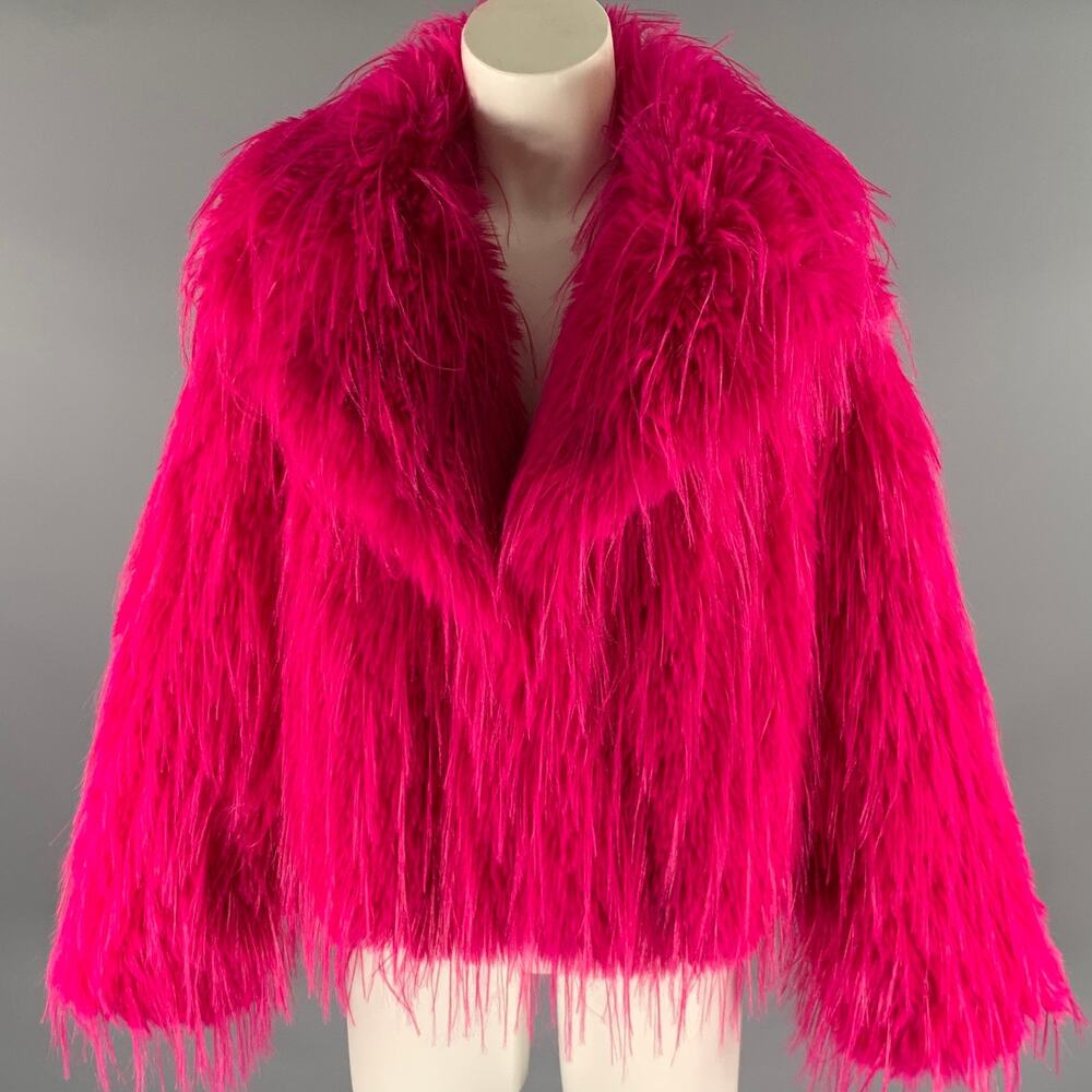 JAYLEY COLLECTION Size M Pink Fuchsia Modacrylic Faux Fur Cropped Coat
